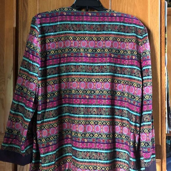 Vintage Lady Carol of NY Pink Floral & Striped Open Jacket Size 14 - Picture 10 of 13